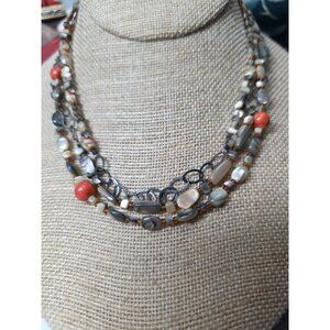 SILPADA Sterling Silver Sponge Coral & Shell 3 Strand Necklace Fiesta Fun